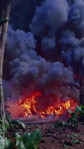 Intense flames engulf lush forest in a fierce natural disaster