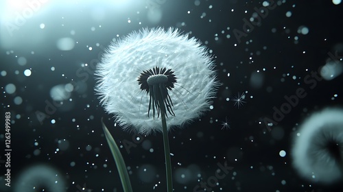 Dandelion Flower on Black Background, Abstract Image, Texture, Pattern Background, Wallpaper, Cover and Screen for Smartphone, PC, Laptop, 9:16 and 16:9 Format