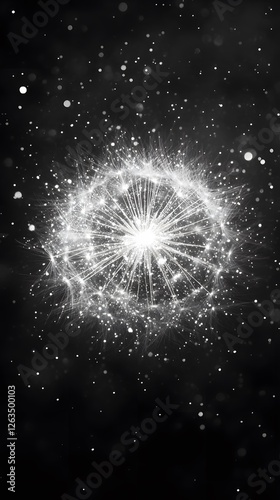 Dandelion Flower on Black Background, Abstract Image, Texture, Pattern Background, Wallpaper, Cover and Screen for Smartphone, PC, Laptop, 9:16 and 16:9 Format
