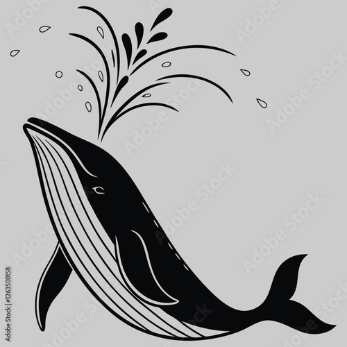 a whale spouting water silhouette vector design art and illustration 