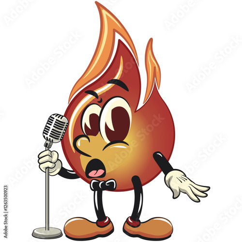 cute fire vektor illustration mascot character on front of the mic become a stand up comedian, work of hand drawn