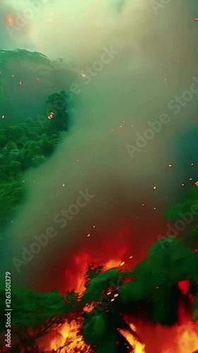 Devastating fire engulfs lush forest in a vibrant display of destruction