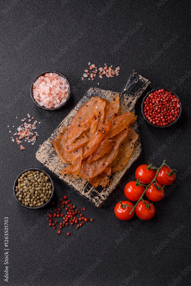 Jerky, dried chicken meat with salt and spices