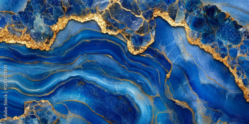 Fototapeta premium Abstract lapis lazuli stone texture with deep blue hues, golden mineral flecks, and natural marbling effects, ideal for luxurious backgrounds.
