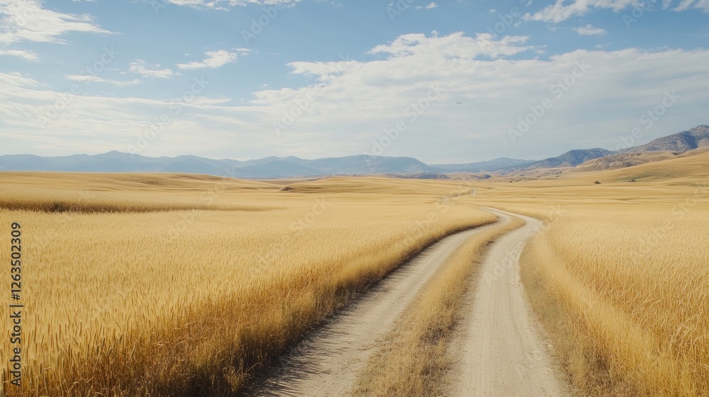 Golden Wheat Fields and Winding Country Road Golden Wheat Fields and Winding Country Road