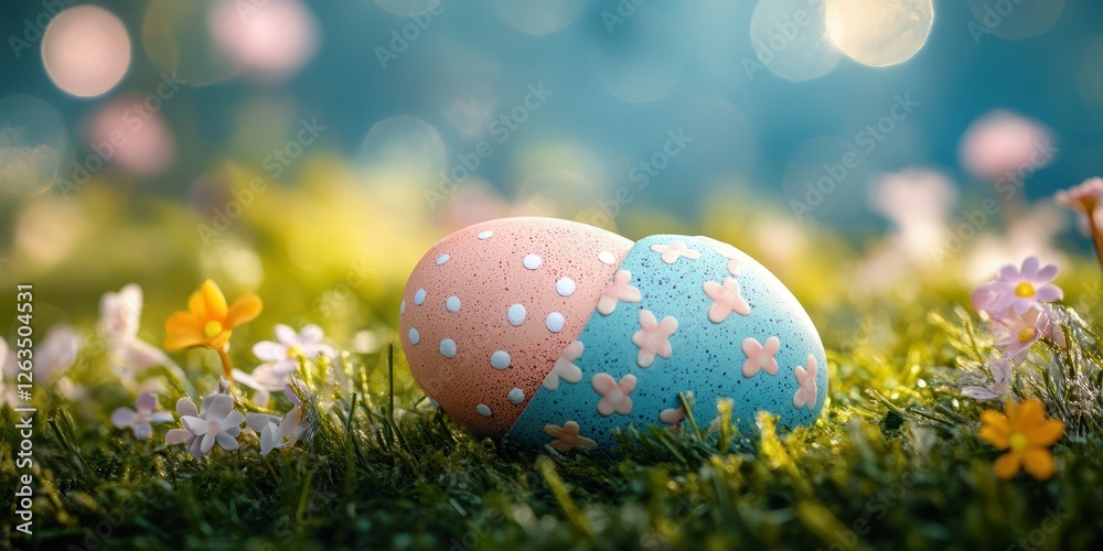custom made wallpaper toronto digitalColorful decorated Easter egg resting on grass surrounded by wildflowers in a sunny spring setting