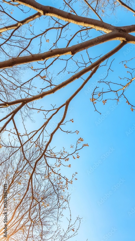 Obraz premium Leafless trees against a blue sky, winter scene