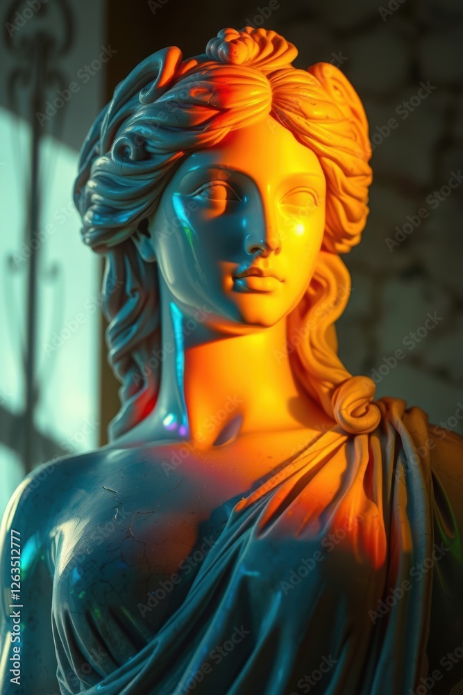 Marble statue bathed in vibrant light Marble statue bathed in vibrant light