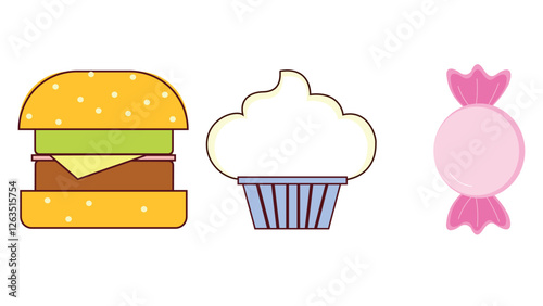 Food set icons with healthy and unhealthy items vector illustration