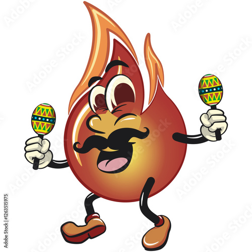 cute fire vektor illustration mascot character playing maracas, work of hand drawn