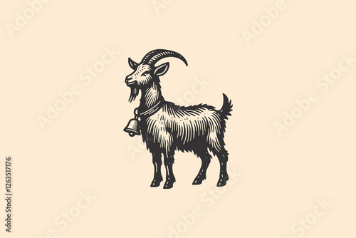 Detailed vintage goat illustration with engraving style