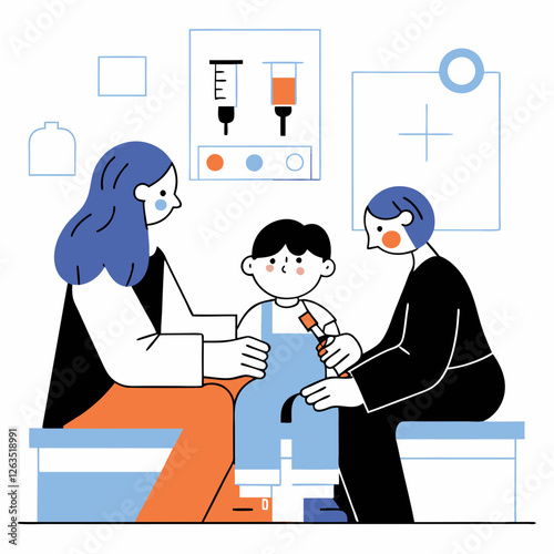 Minimalist illustration of a child getting vaccinated