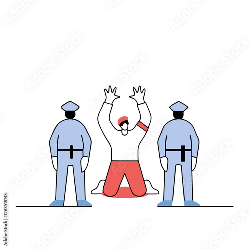 Minimalist illustration of a criminal being arrested by police