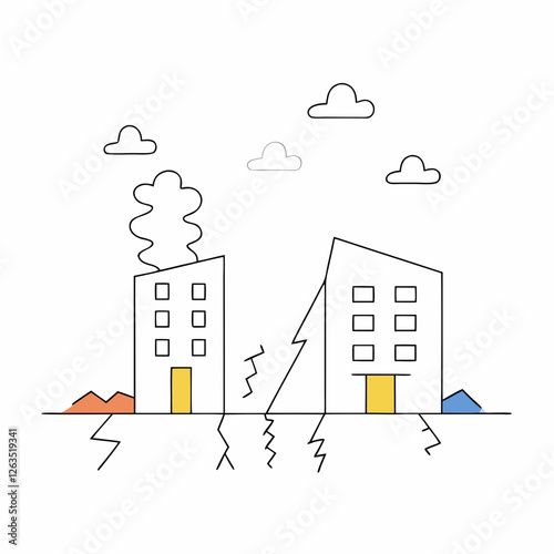 Minimalist illustration of an earthquake in the city