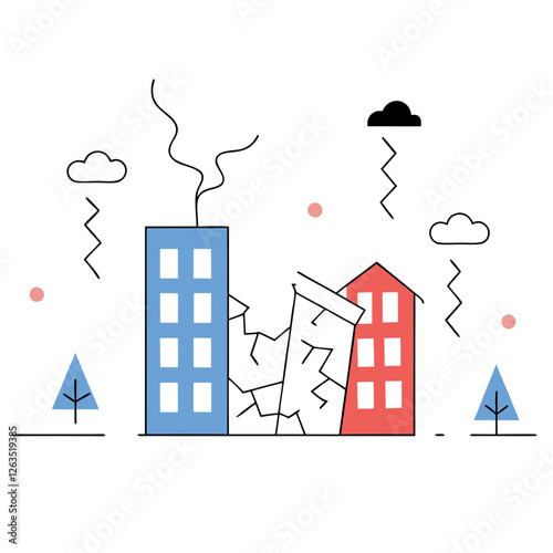 Minimalist illustration of an earthquake in the city