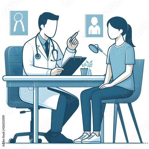 Medical consultation scene vector line art
