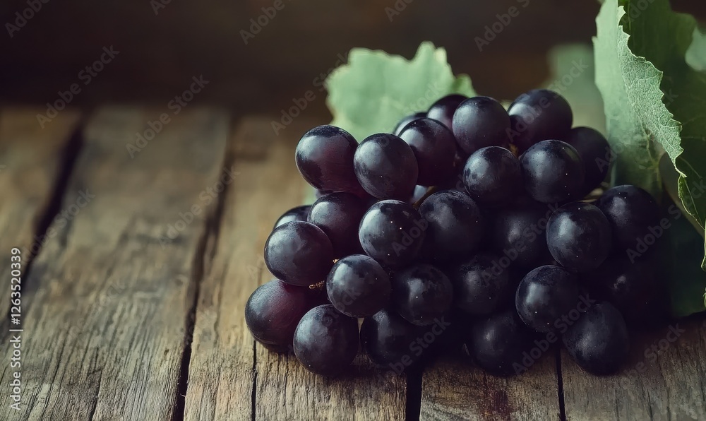 A bunch of dark purple grapes against a rustic wooden background, nature, dark grape A bunch of dark purple grapes against a rustic wooden background, nature, dark grape