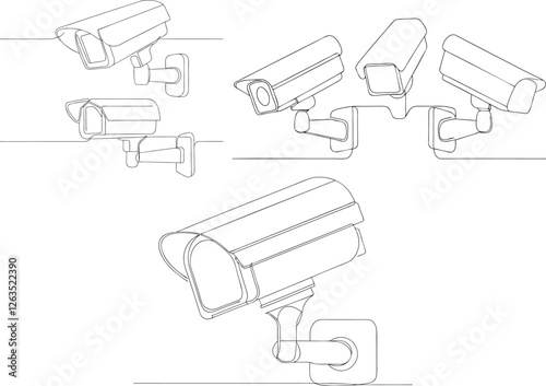 Video Surveillance CCTV Camera Continuous One Line Art Drawing Editable Stroke Minimalist Style On Isolated White Background