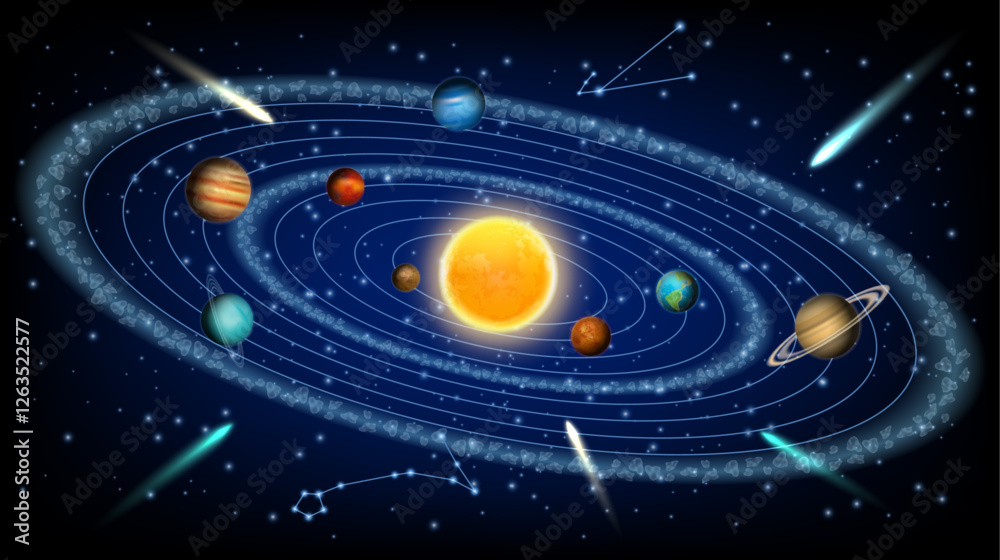 Fototapeta premium Solar system concept_vector realistic illustration_poster_sun_galaxy [Converted] without lables