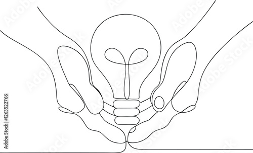 Hand Holding Lightbulb Minimalist Icon Concept Continuous One Line Drawing In Editable Stroke