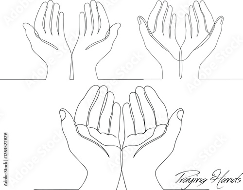 Continuous Line Art Drawing Human Hands Open Palm Up Therapy Bless God Helping Icon Editable Stroke Minimalist Style On Isolated White Background