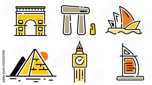 Historical places, ancient and monements around the world vector art