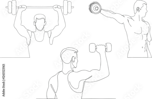 Athletic Guy Lifting Weights Minimalist Icon Concept Continuous One Line Drawing Illustration In Editable Stroke