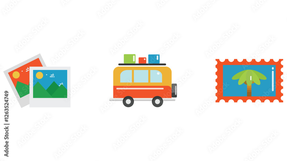 Fototapeta premium Travel and holiday flight planning recreation vector art set