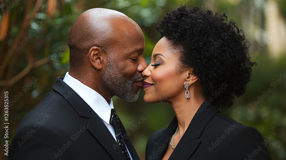 Black marriaged couple kissing romantic on their wedding. Black marriaged couple kissing romantic on their wedding.
