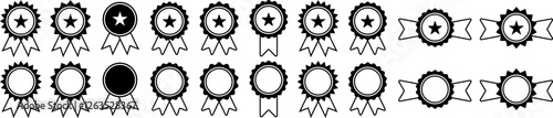 Set of certified medal icons set on transparent background. Medal, winner prize icon in flat linear style. Vector EPS 10