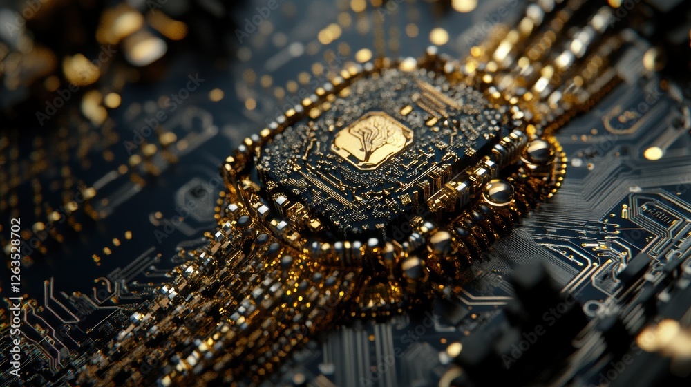 3D Rendering of a Futuristic AI Chip on a Motherboard 3D Rendering of a Futuristic AI Chip on a Motherboard