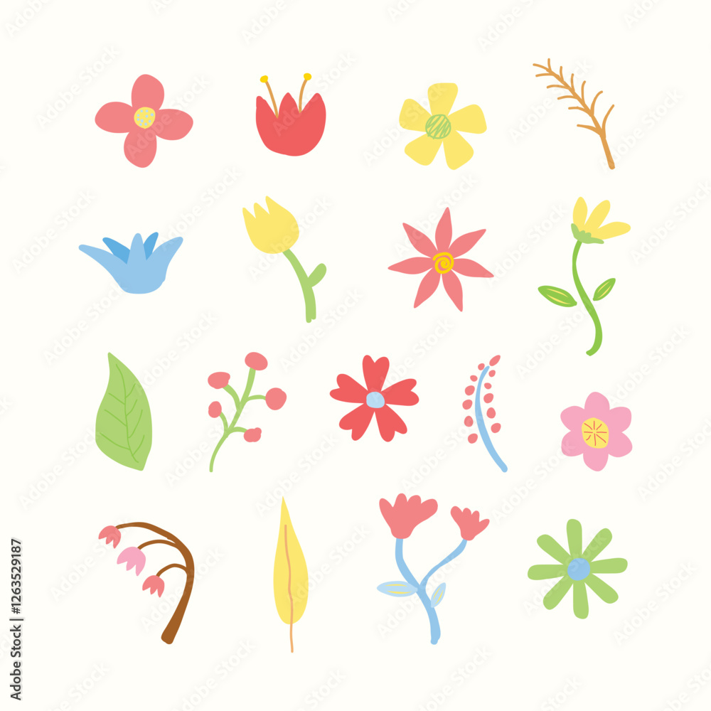 Obraz premium Cute Floral and Spring Flower Doodle Illustration Collection
