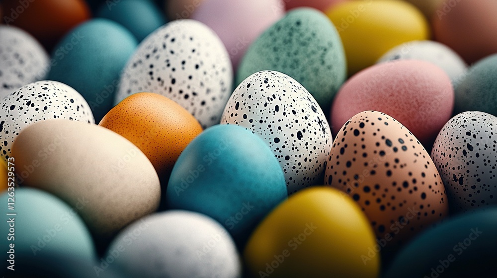 A photo shows eggs with black speckles in the center of each speckled egg A photo shows eggs with black speckles in the center of each speckled egg