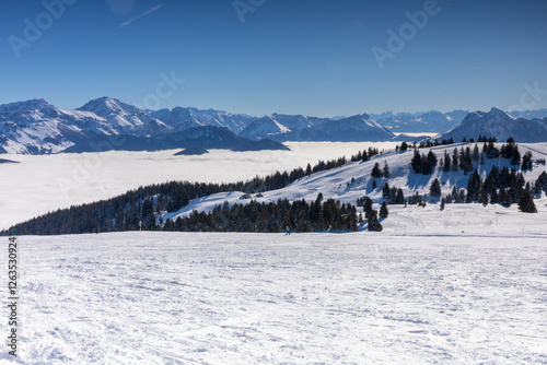La  montagne du Semnoz au dessus des nuages dans le Massif des Bauges .