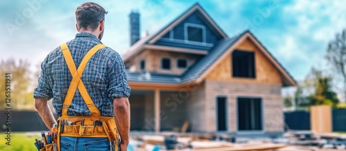 Construction Worker Observing Progress of New Home Build Outdoors