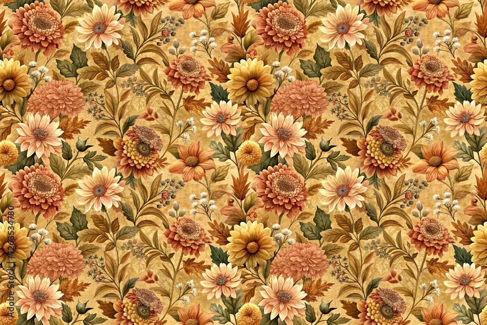 Fototapeta premium seamless pattern with flowers in warm colors