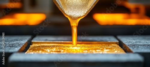 Liquid Gold Being Poured A Stunning Display of the Metal Casting Process at a Foundry photo