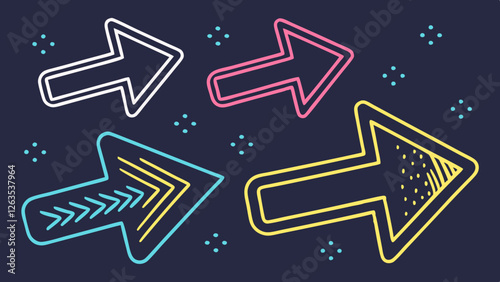 Colorful arrows in various styles against a dark background, adding a playful and dynamic touch to any design project.