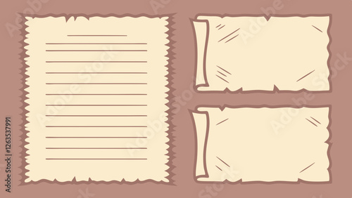 Three vintage parchment papers with a rustic design, perfect for framing text. Each scroll offers a unique shape and texture.