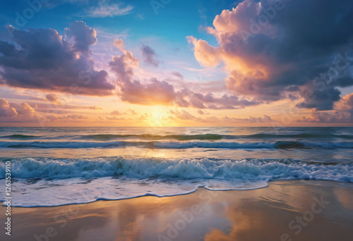 Beach with sunset clouds color