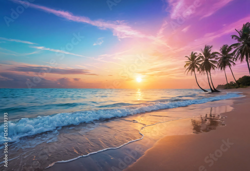 Beach with sunset clouds color