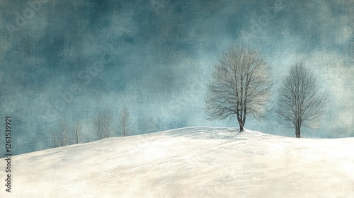 Winter landscape, snow-covered hill, bare trees, tranquil scene, perfect for background use photo