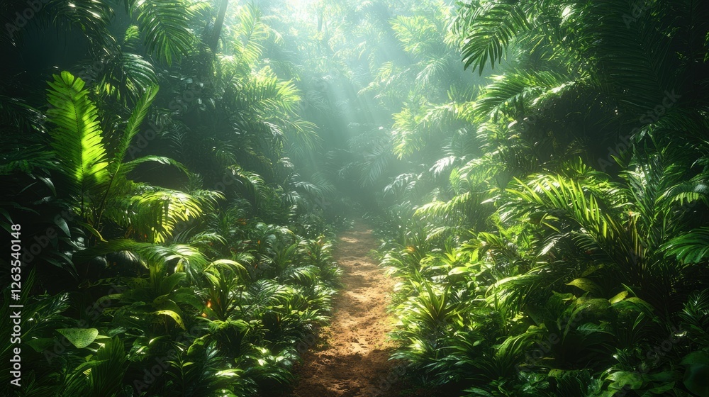 Fototapeta premium Sunlight Path Through Lush Tropical Jungle
