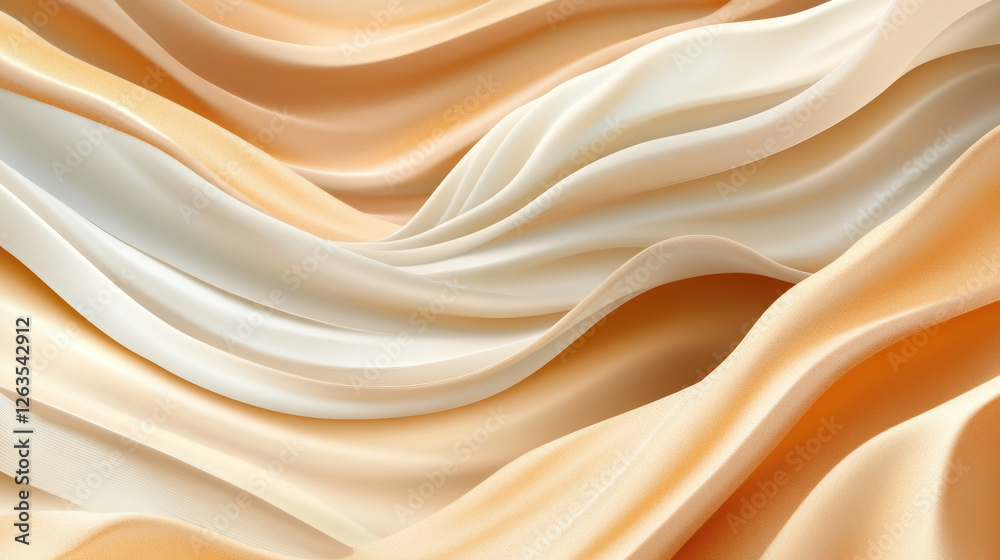 Obraz premium Soft flowing fabric shades of sandy beige and cream creates smooth, wavy texture with gradient effect, resembling desert dunes. silky folds blend seamlessly, evoking sense of elegance and