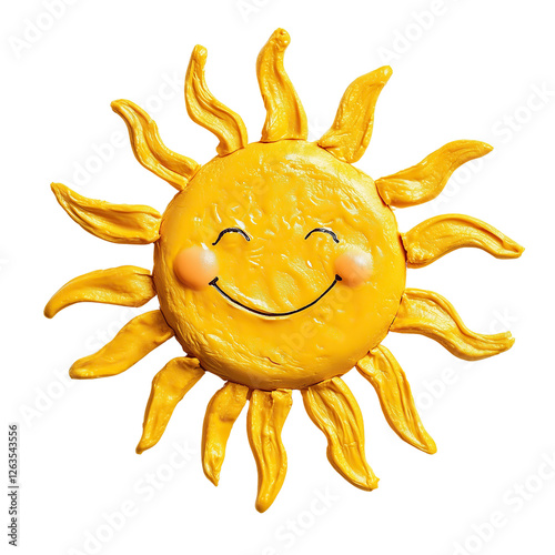 Bright yellow sun design with artistic style on transparent or white background