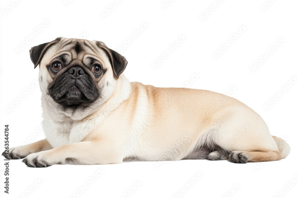 Pug relaxing comfortably in a well-lit space at home during the afternoon Pug relaxing comfortably in a well-lit space at home during the afternoon