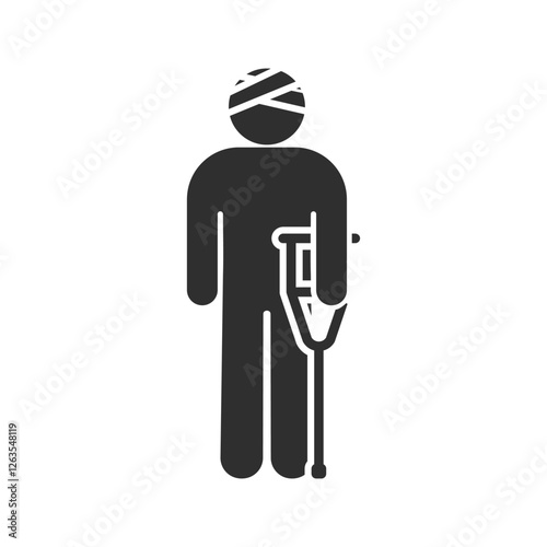 man with crutch, injury icon, person standing isolated on transparent, stick figure stickman, human silhouette