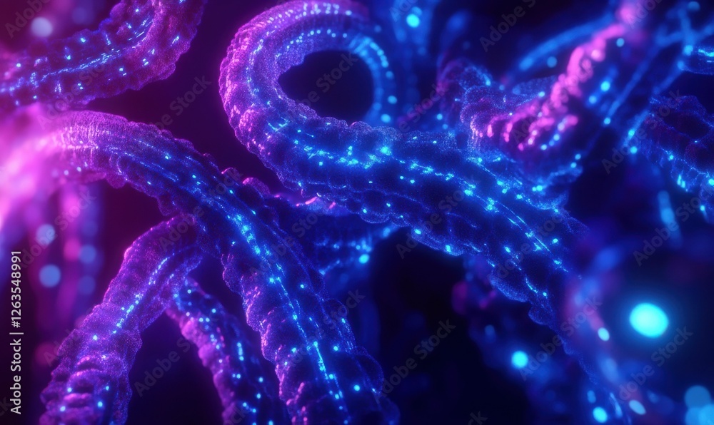 Digital connection hub with bright glowing nodes and interlinked lines, vibrant shades of blue and purple, futuristic network visualization, clean tech concept Digital connection hub with bright glowing nodes and interlinked lines, vibrant shades of blue and purple, futuristic network visualization, clean tech concept