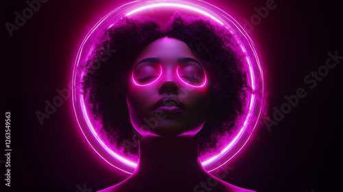 Portrait of a Beautiful Black Woman with Neon Pink Halo