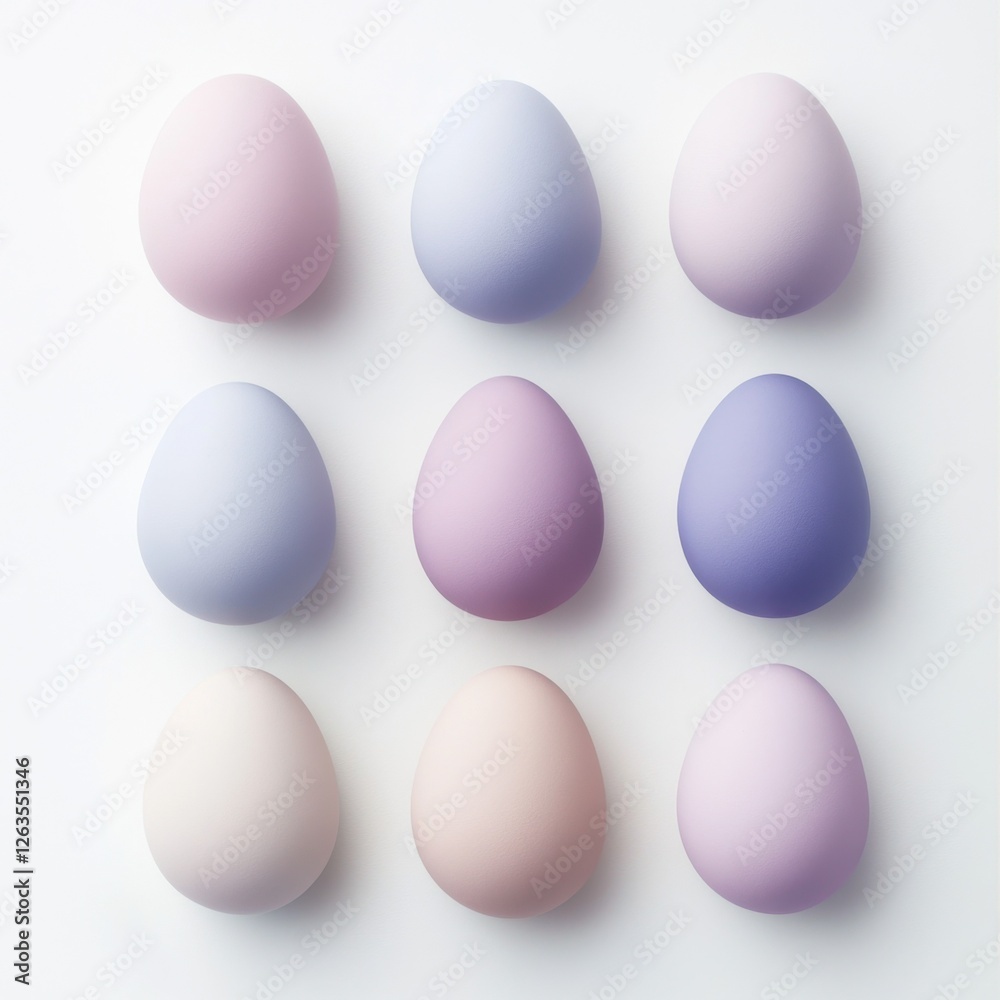 Beautifully arranged pastel-colored eggs in a neat grid on a light background for creative spring decoration Beautifully arranged pastel-colored eggs in a neat grid on a light background for creative spring decoration